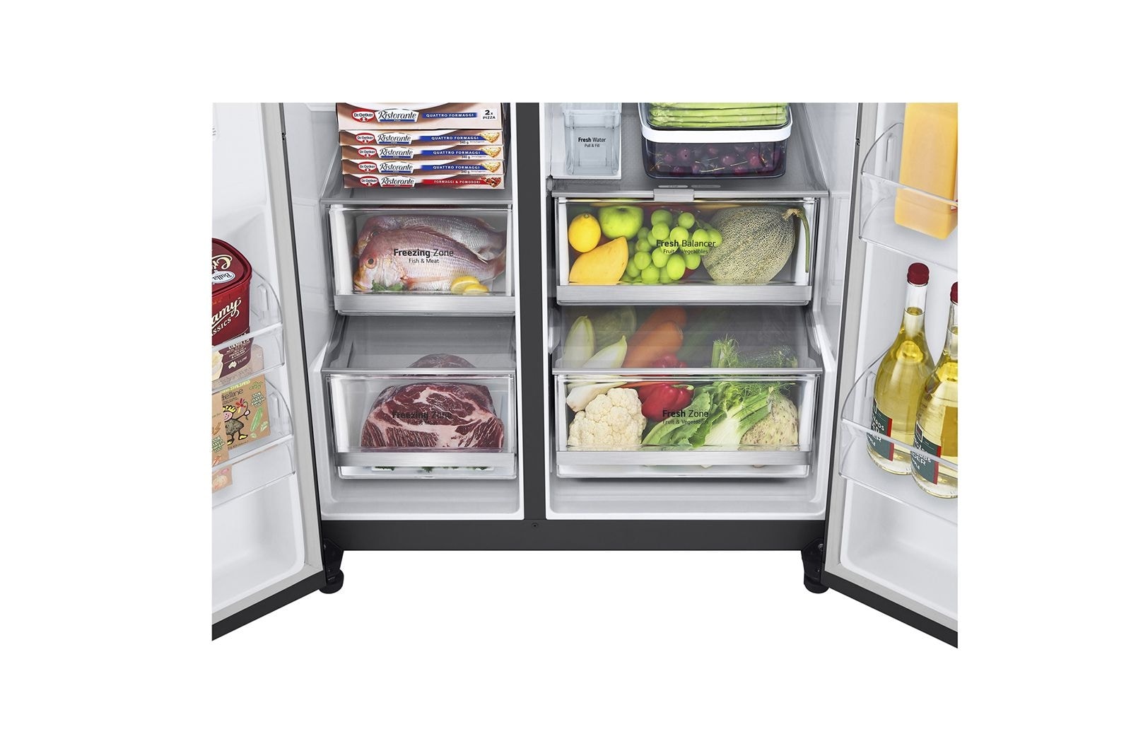 LG Side-by-Side mit InstaView Door-in-Door®  | Eis-, Crushed Ice- und Wasserspender | 635 Liter Kapazität | Energieeffizienzklasse E | Interner Wassertank 4L | Matte Black | GSXV91MCLE, GSXV91MCLE