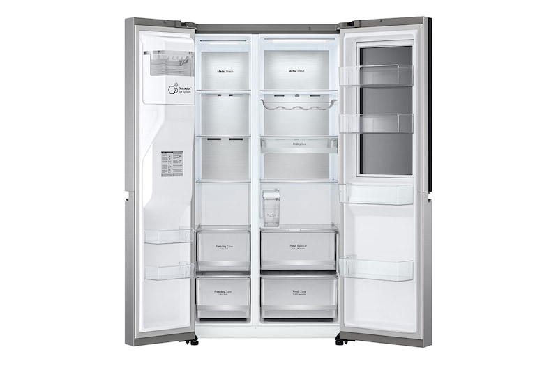 LG Side-by-Side mit InstaView Door-in-Door ™ | Eis-, Crushed Ice- und Wasserspender  | 635 Liter Kapazität | Interner Wassertank 4L | Platinum Silver | GSXV91PZAE, GSXV91PZAE