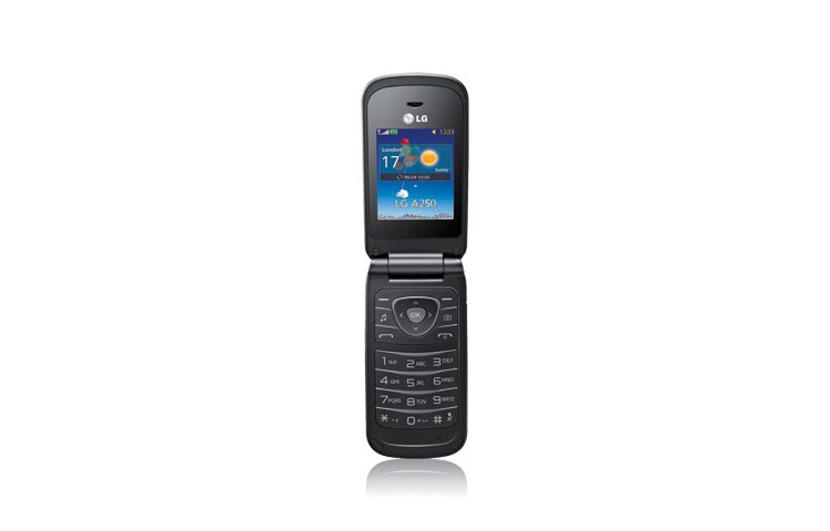 Vorderseite von Klapphandy mit Kamera, Bluetooth 2.1 und SNS-Client A250
