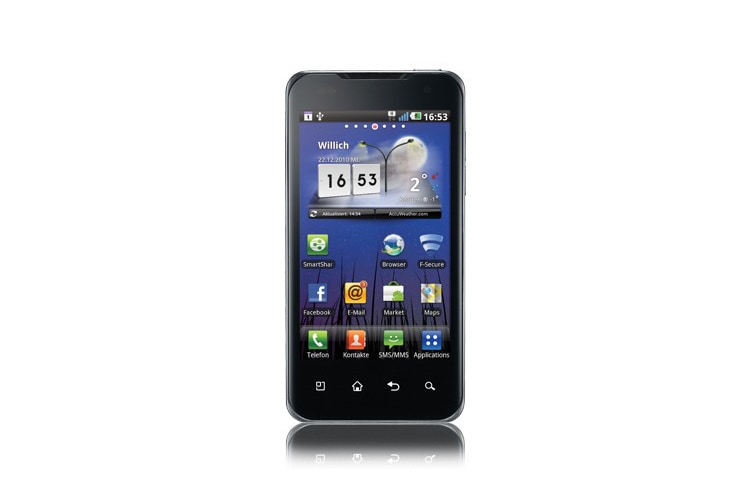 Vorderseite von OPTIMUS 2X Superschnelles Smartphone mit neuer NVIDIA Dual-Core Prozessor-Technik, 4 Zoll Display und 8 MP Kamera P990