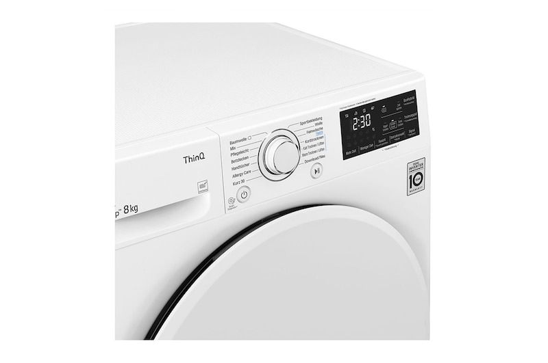 LG Trockner mit Dual Inverter Wärmepumpentechnologie und autoreinigendem Kondensator bis zu 8 kg Fassungsvermögen, Energieeffizienzklasse A+++, RT8DIHP