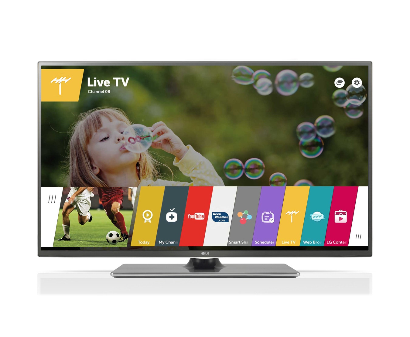 Vorderseite von webOS TV von LG mit einer Bildschirmdiagonale von 42&#34;, Metallic Design, webOS 2.0 und Virtual Surround Sound 42LF652V