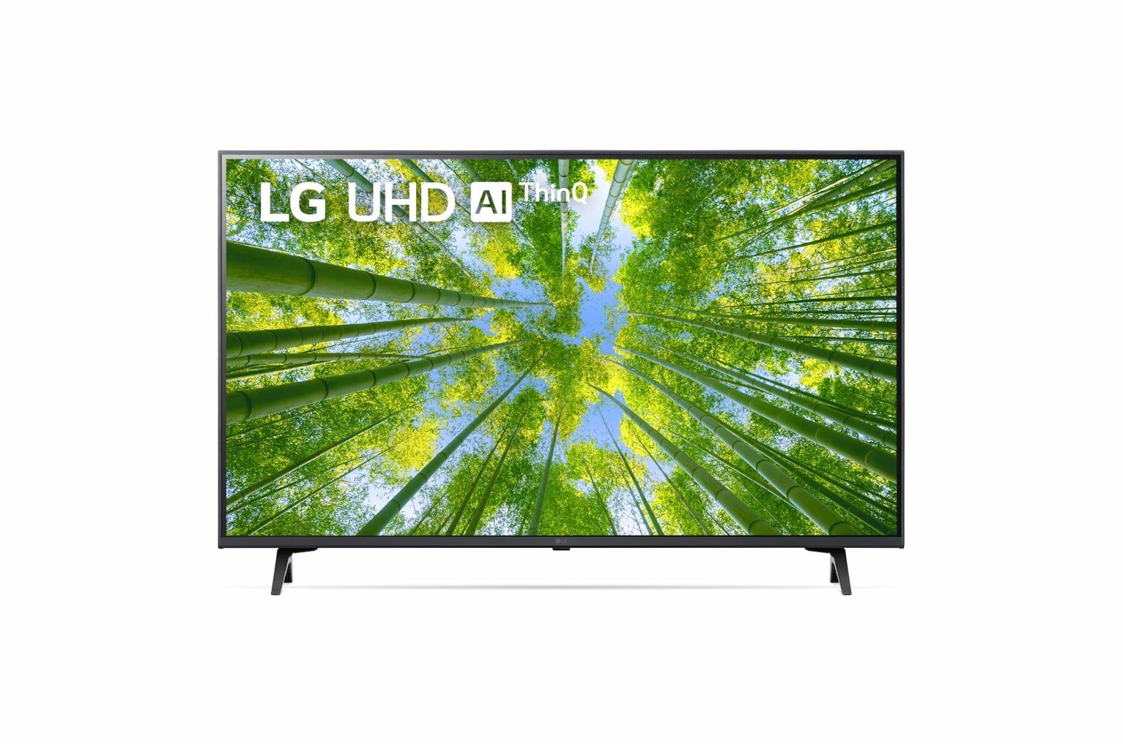 Vorderansicht des LG UHD TV mit eingefügtem Bild und Produktlogo