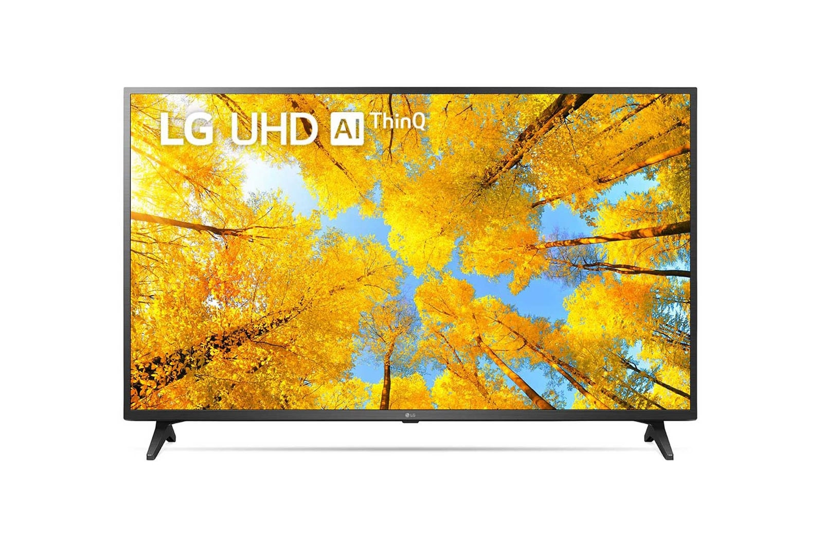Vorderansicht des LG UHD TV mit eingefügtem Bild und Produktlogo
