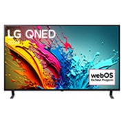 Ansicht der Vorderseite des LG QNED TV, QNED85 mit Text LG QNED und 2024 auf dem Bildschirm