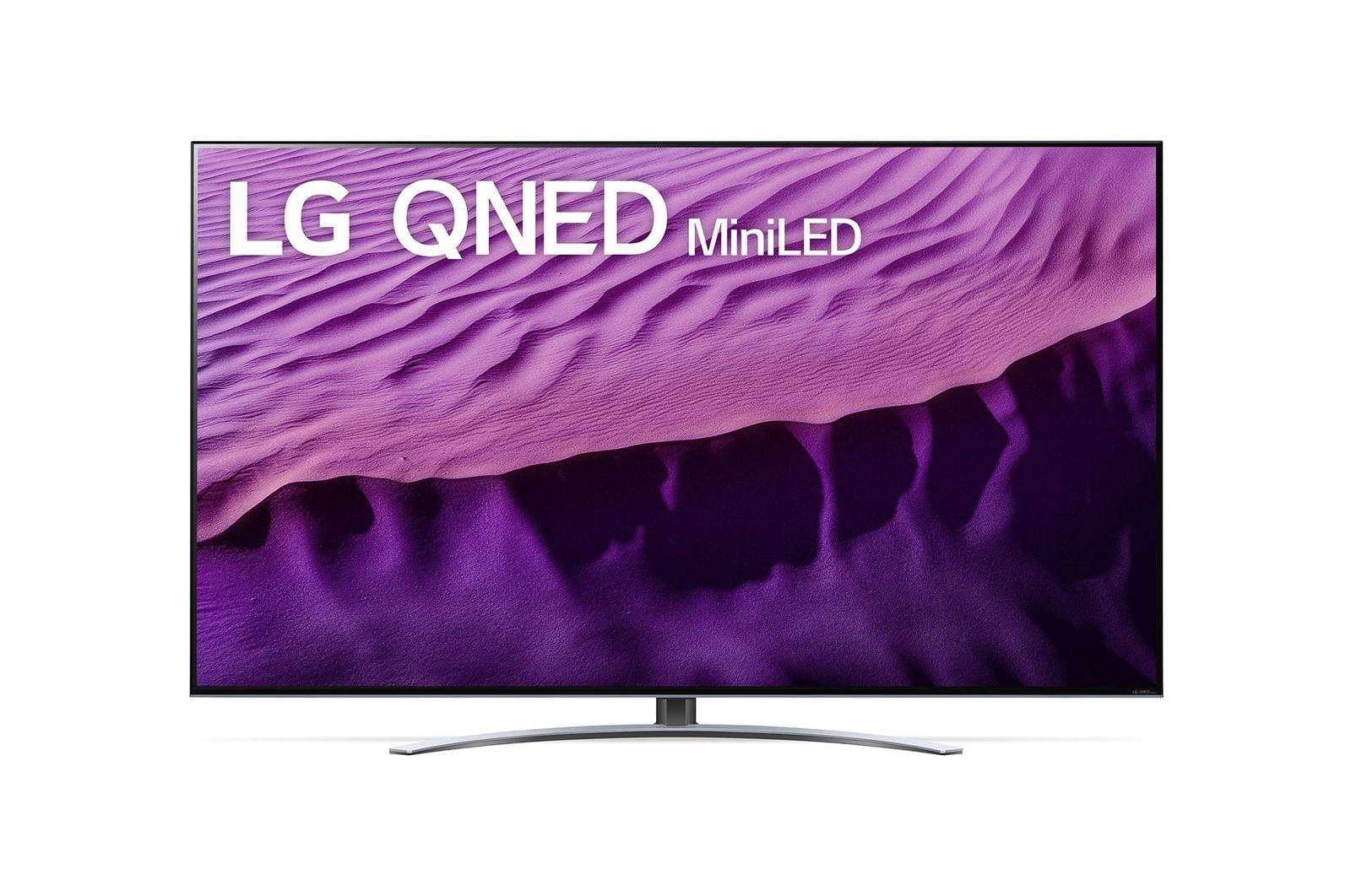 Een vooraanzicht van de LG QNED TV met invulbeeld en productlogo op