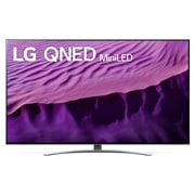 Een vooraanzicht van de LG QNED TV met invulbeeld en productlogo op