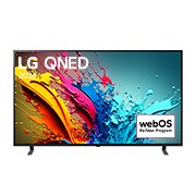 Ansicht der Vorderseite des LG QNED TV, QNED85 mit Text LG QNED und 2024 auf dem Bildschirm