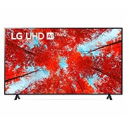 Vorderansicht des LG UHD TV mit eingefügtem Bild und Produktlogo