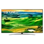 Een vooraanzicht van de LG QNED TV met invulbeeld en productlogo op