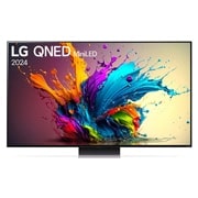 Front view of LG QNED TV, QNED91 with text of LG QNED MiniLED and 2024 on screen