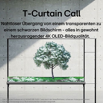 Rückansicht des LG SIGNATURE OLED T mit hochgezogenem Schirm, um den schwarzen Hintergrund und die Rückseite einer Zero Connect Box zu zeigen.
