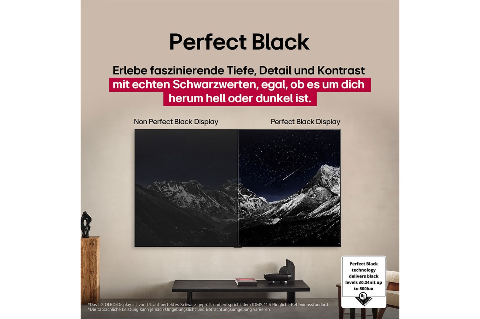 Ein Space Shuttle, die vom Boden aus startet. Die Szene ist in der Mitte geteilt, wobei die eine Hälfte etwas dunkler und düsterer ist. Die andere Hälfte zeigt, dass die Raketenexplosion bemerkenswert hell ist und demonstriert, wie hell Bilder auf einem LG OLED-Fernsehbildschirm mit der Light Control Architecture und dem Brightness Booster Ultimate sein können.