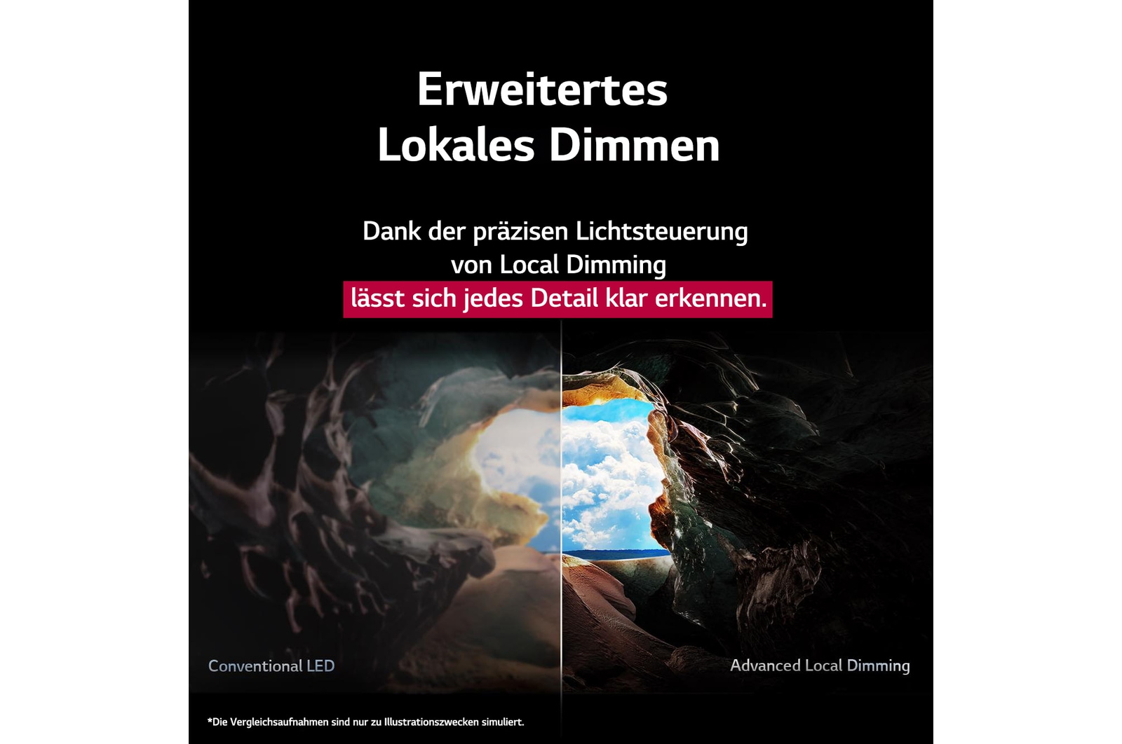 Ein Mädchen und ein Hund sitzen vor einem LG QNED TV, der an einer Wand montiert ist und drei Elefanten zeigt, die über einer LG Soundbar nach außen laufen. Der Titel spricht davon, dass jede Aktion auf einer großen Leinwand noch spannender ist.