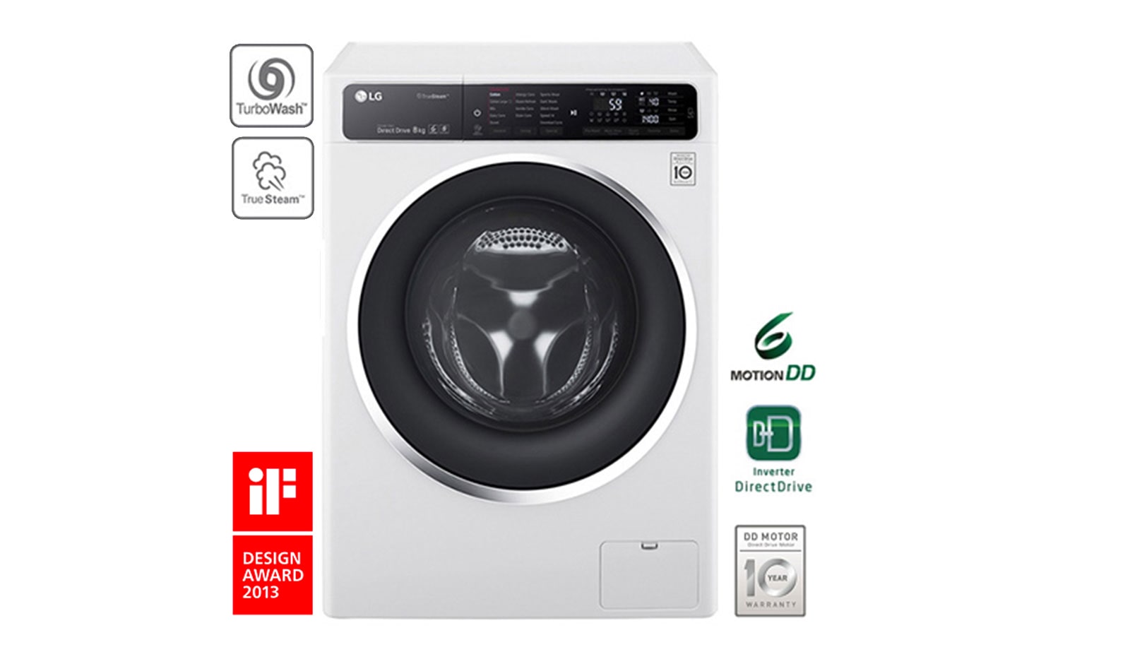 Vorderseite von Waschmaschine mit 6 Motion Direct Drive™, 8 kg Fassungsvermögen, Turbowash™ und True Steam™ F14U1TBS2H