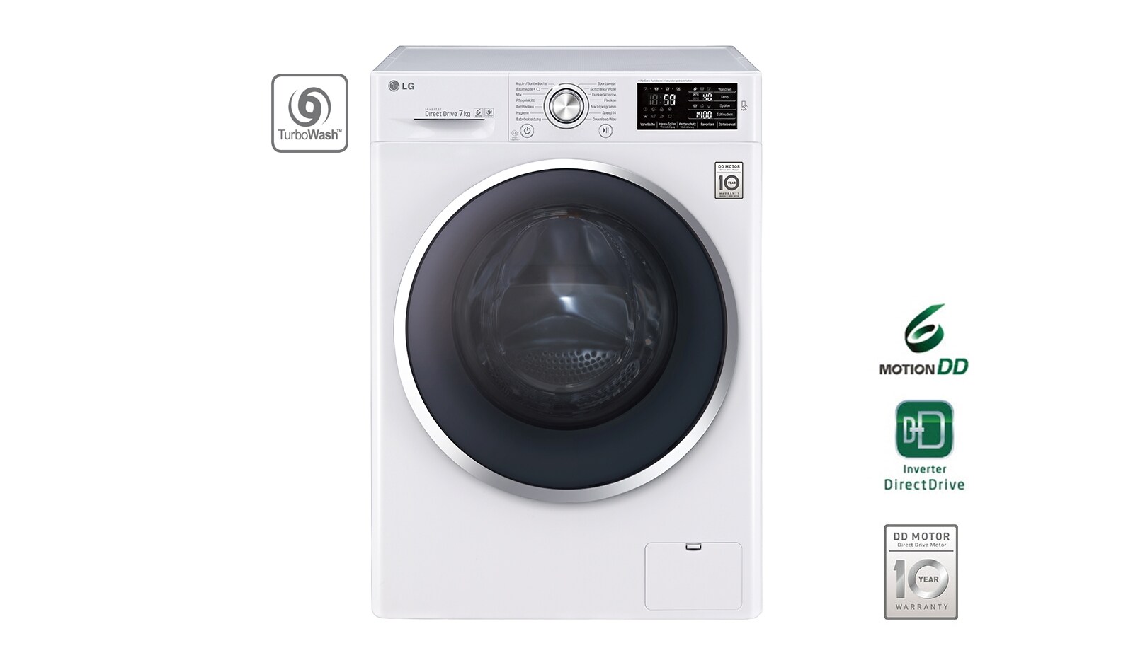 Vorderseite von Waschmaschine mit TurboWash™, 7 kg Fassungsvermögen und Tag On NFC Funktion F14U2QCN2H