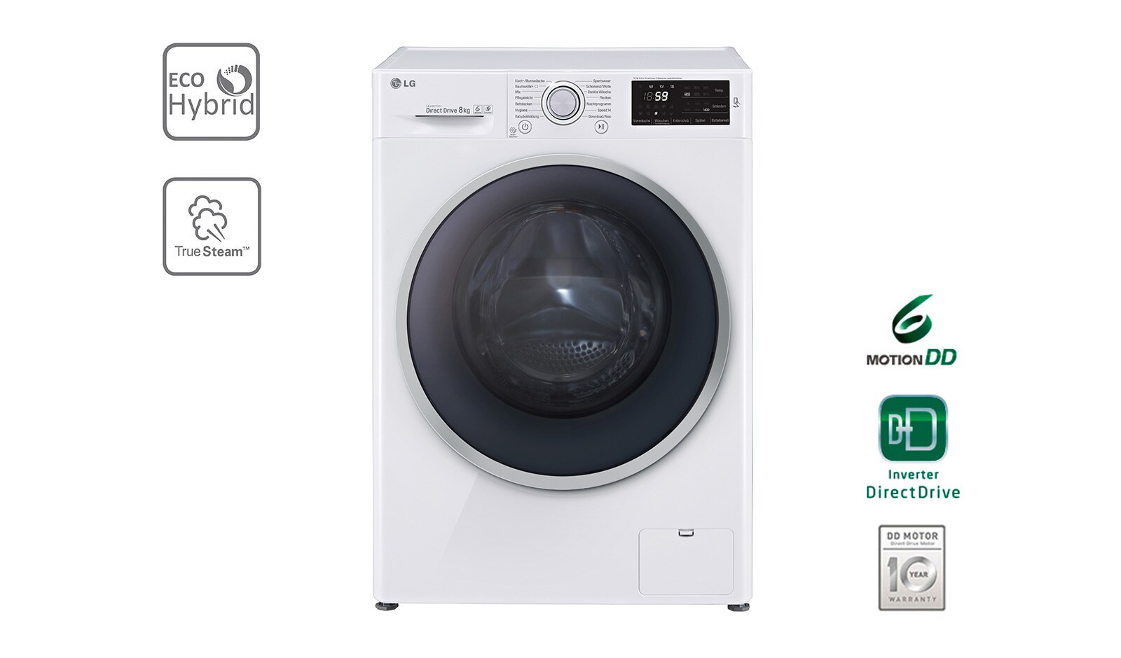Vorderseite von Waschtrockner mit ECO Hybrid System, NFC und 6 Motion DirectDrive™. 8 Kg Waschen / 5 kg Trocknen. F14U2TDH1NH