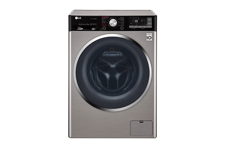 Vorderseite von Waschmaschine mit 10 kg Fassungsvermögen, True Steam Technologie und Smart ThinQ App F14WM10TT6