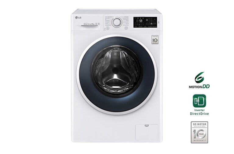 Vorderseite von Waschmaschine mit 6 Motion, 8 kg Fassungsvermögen und Tag On NFC Funktion F14WM8EN0