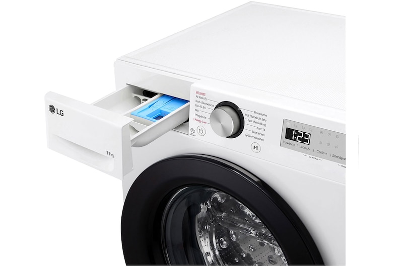 LG Waschmaschine mit 11 kg Kapazität | EEK A | 1.400 U./Min. | Weiss mit schwarzem Bullaugenring | F4WR4911P, F4WR4911P