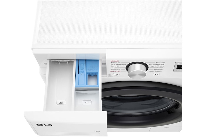 LG Waschmaschine mit 11 kg Kapazität | EEK A | 1.400 U./Min. | Weiss mit schwarzem Bullaugenring | F4WR4911P, F4WR4911P