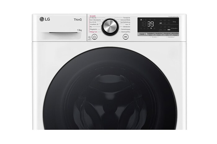 LG Waschmaschine mit 13 kg Kapazität | Energyeffizienz A | 1.360 U./Min. | Weiss mit schwarzem Bullaugenring | F4WR703Y, F4WR703Y