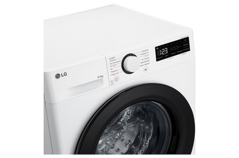 LG Waschtrockner mit 1.400 U./Min. | EEK D/A | 9 kg Waschen | 6 kg Trocknen | Weiss mit schwarzem Bullaugenring | W4WR42966, W4WR42966