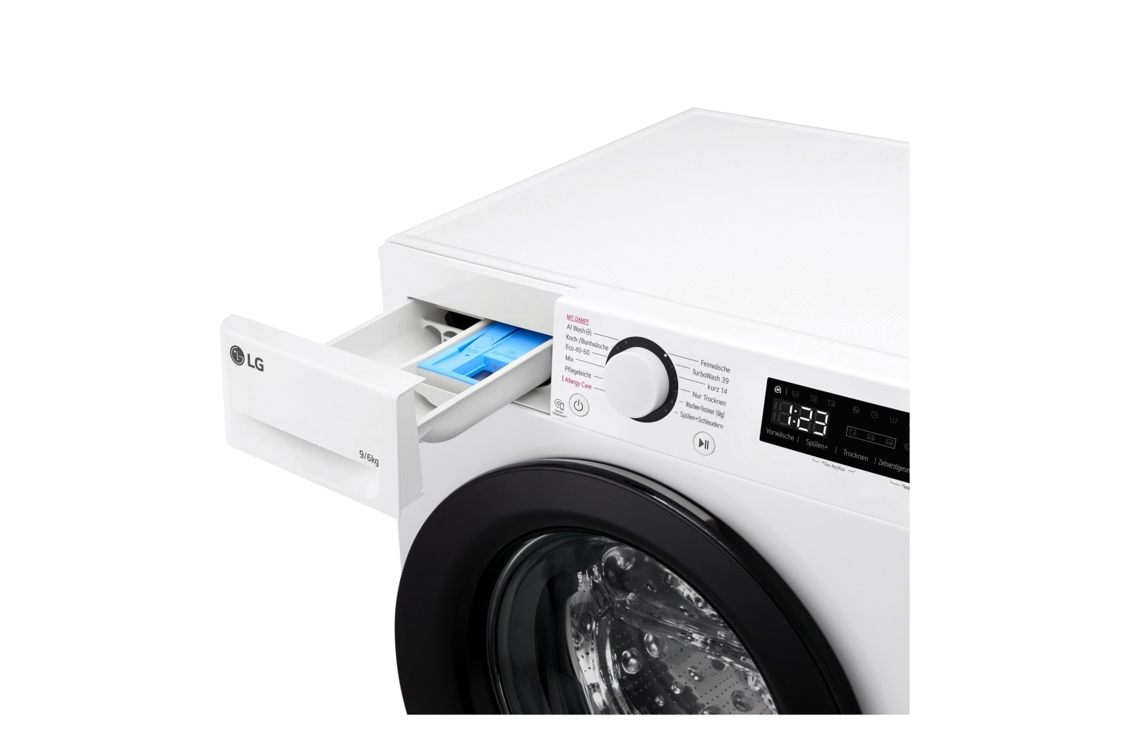 LG Waschtrockner mit 1.400 U./Min. | EEK D/A | 9 kg Waschen | 6 kg Trocknen | Weiss mit schwarzem Bullaugenring | W4WR42966, W4WR42966