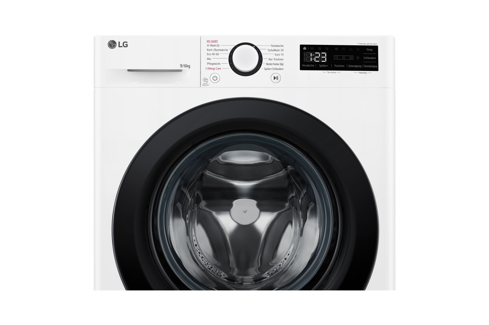 LG Waschtrockner mit 1.400 U./Min. | EEK D/A | 9 kg Waschen | 6 kg Trocknen | Weiss mit schwarzem Bullaugenring | W4WR42966, W4WR42966