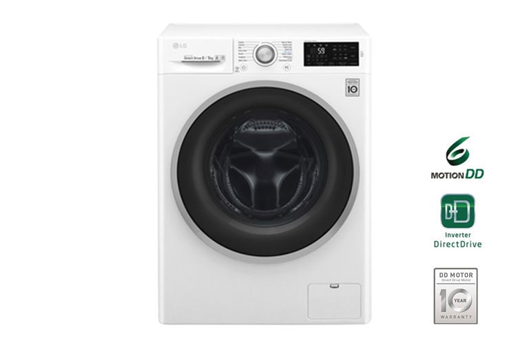 Vorderseite von Waschtrockner mit 6 Motion DirectDrive™-Technologie. 8 kg waschen / 5 kg trocknen F14WD85TN1