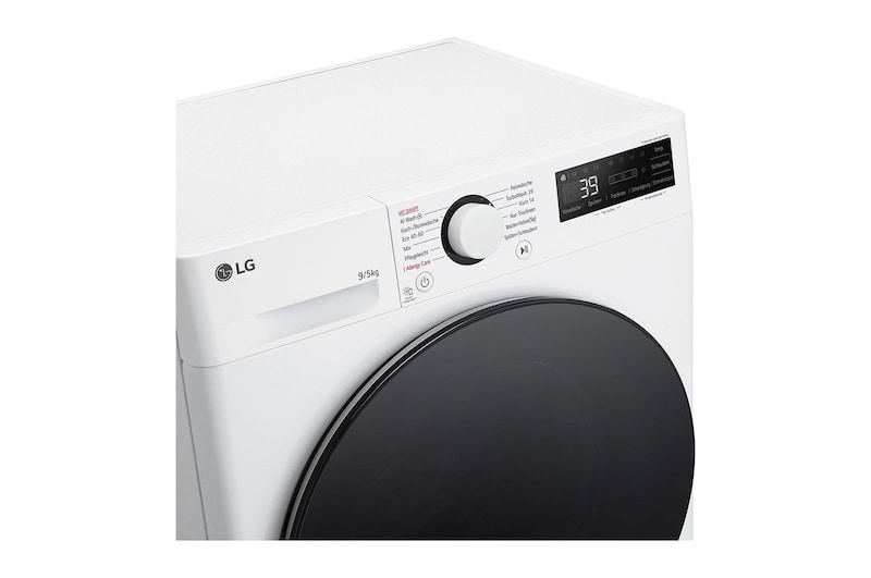 LG Waschtrockner mit 1.200 U./Min. | EEK A/E | 9 kg Waschen | 5 kg Trocknen | Weiss mit schwarzem Bullaugenring | V5WD95SLIM, V5WD95SLIM