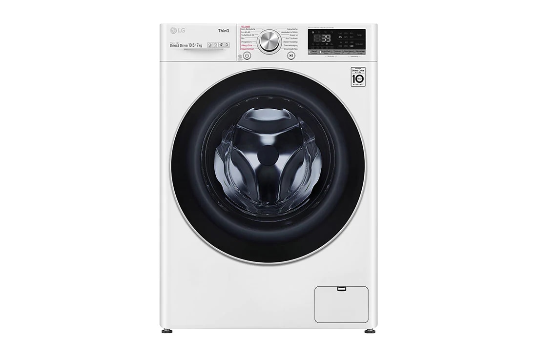 LG Waschtrockner mit AI DD® | 10,5 kg Waschen | 7 kg Trocknen | 1.400 U./Min. | Steam | TurboWash® 360° | Neue Wohlfühl-Trommel | Wi-Fi-Funktion, V7WD107H2E