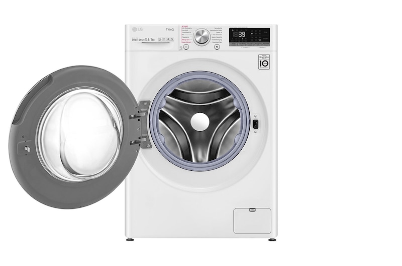 LG Waschtrockner mit AI DD® | 10,5 kg Waschen | 7 kg Trocknen | 1.400 U./Min. | Steam | TurboWash® 360° | Neue Wohlfühl-Trommel | Wi-Fi-Funktion, V7WD107H2E