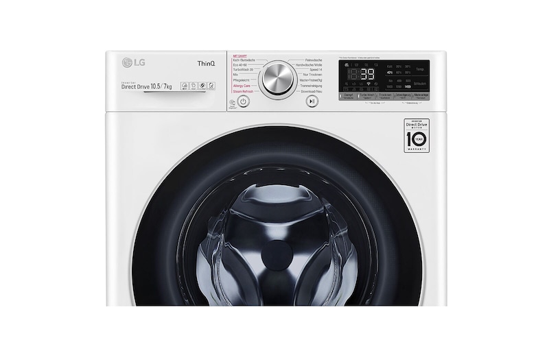 LG Waschtrockner mit AI DD® | 10,5 kg Waschen | 7 kg Trocknen | 1.400 U./Min. | Steam | TurboWash® 360° | Neue Wohlfühl-Trommel | Wi-Fi-Funktion, V7WD107H2E