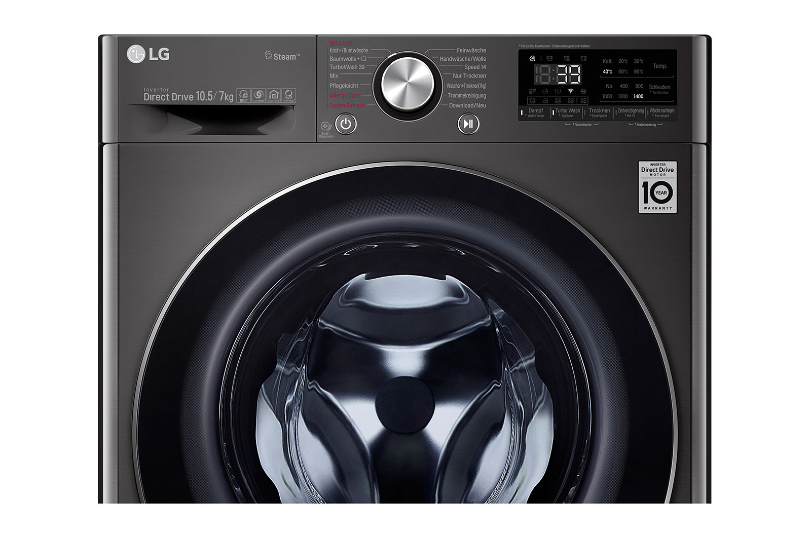 LG Waschtrockner | 10,5kg Waschen/ 7kg Trocknen | A | AI Direct Drive™ | Steam+™ | TurboWash 360°, V9WD107H2S