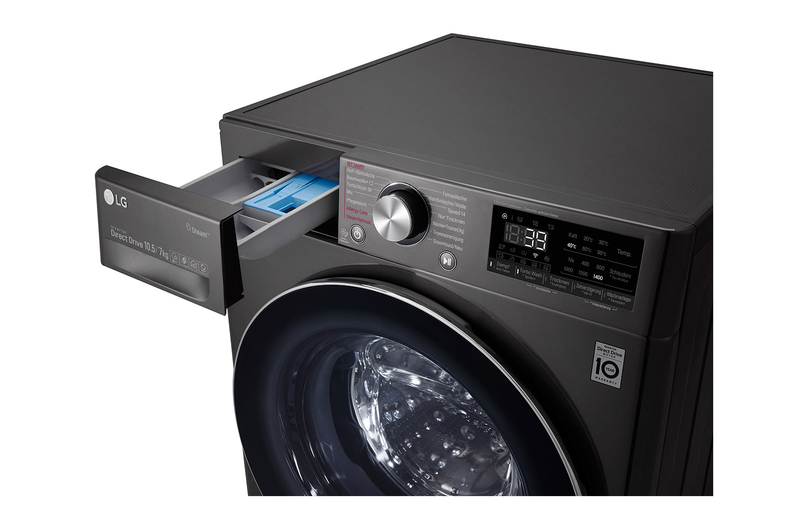LG Waschtrockner | 10,5kg Waschen/ 7kg Trocknen | A | AI Direct Drive™ | Steam+™ | TurboWash 360°, V9WD107H2S