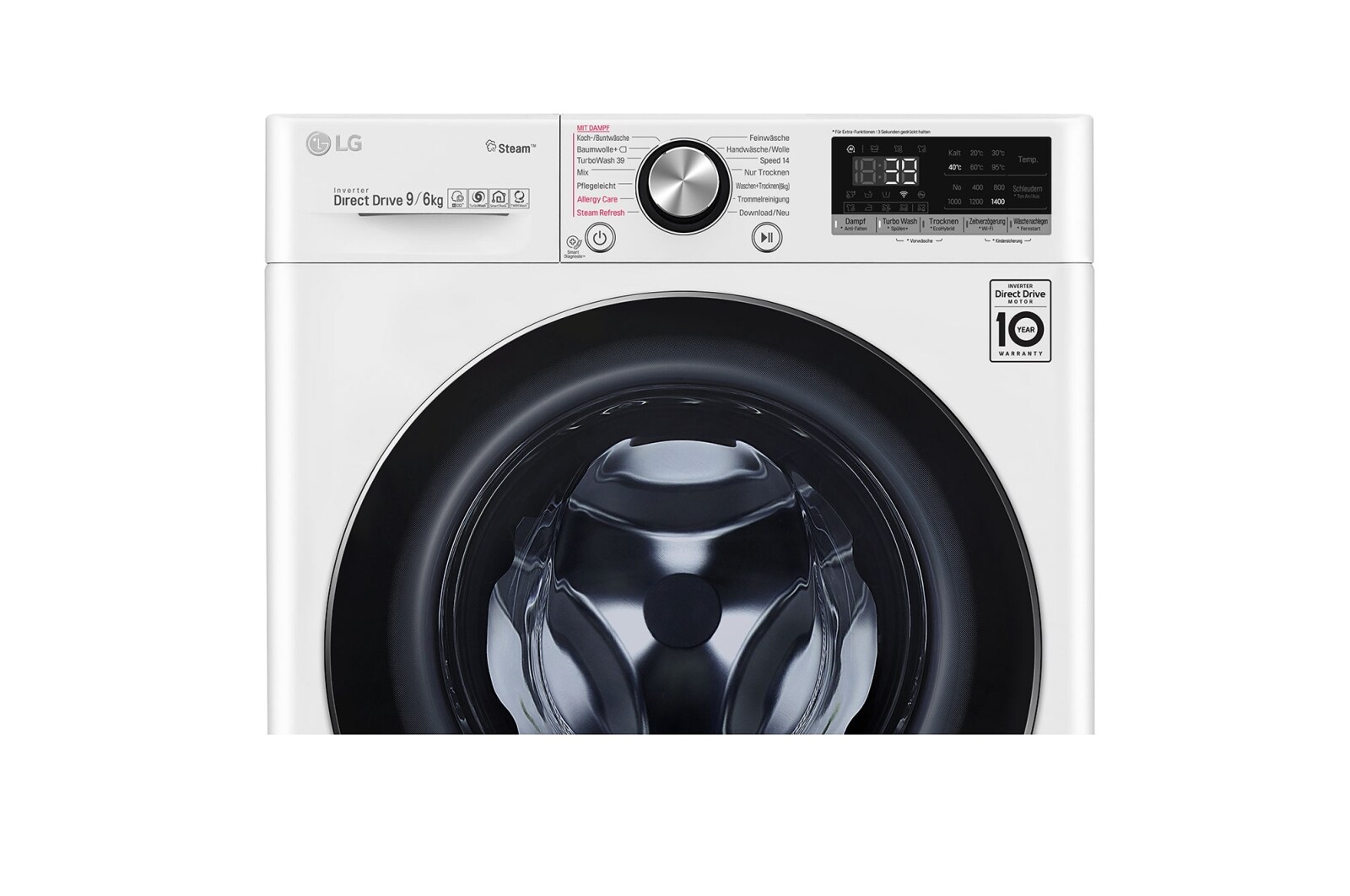 LG Waschtrockner | 9kg Waschen/ 6kg Trocknen | AI Direct Drive™ | Steam+™ | TurboWash 360°, V9WD96H2