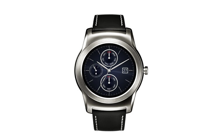 Vorderseite von LG Watch Urbane Android Wear Armbanduhr mit rundem 1,3 Zoll P-OLED Display und zeitlosem, eleganten Design W150