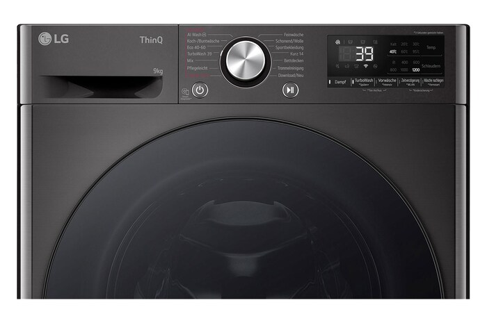 LG Waschmaschine Schwarz Slim Fit (A-10%*, 9 kg, 1.160 U./Min.) mit AI DD® & TurboWash®360° | F2V7SLIM9B, F2V7SLIM9B