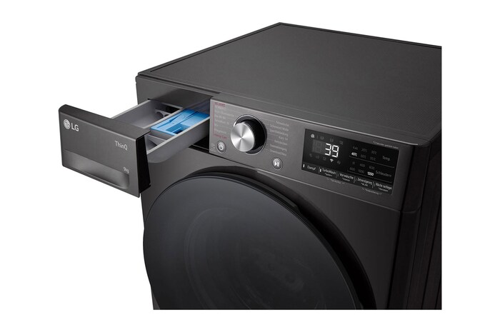 LG Waschmaschine Schwarz Slim Fit (A-10%*, 9 kg, 1.160 U./Min.) mit AI DD® & TurboWash®360° | F2V7SLIM9B, F2V7SLIM9B