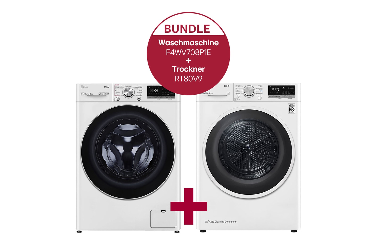 Vorderseite von Waschmaschine | 8 kg | Energieeffizienzklasse A | AI DD® | Steam | TurboWash® 360° F4WV708P1E &amp; Trockner (8 kg, EEK A&#43;&#43;&#43;) mit Dual Inverter RT80V9 F4WV708P1E.RT80VCH