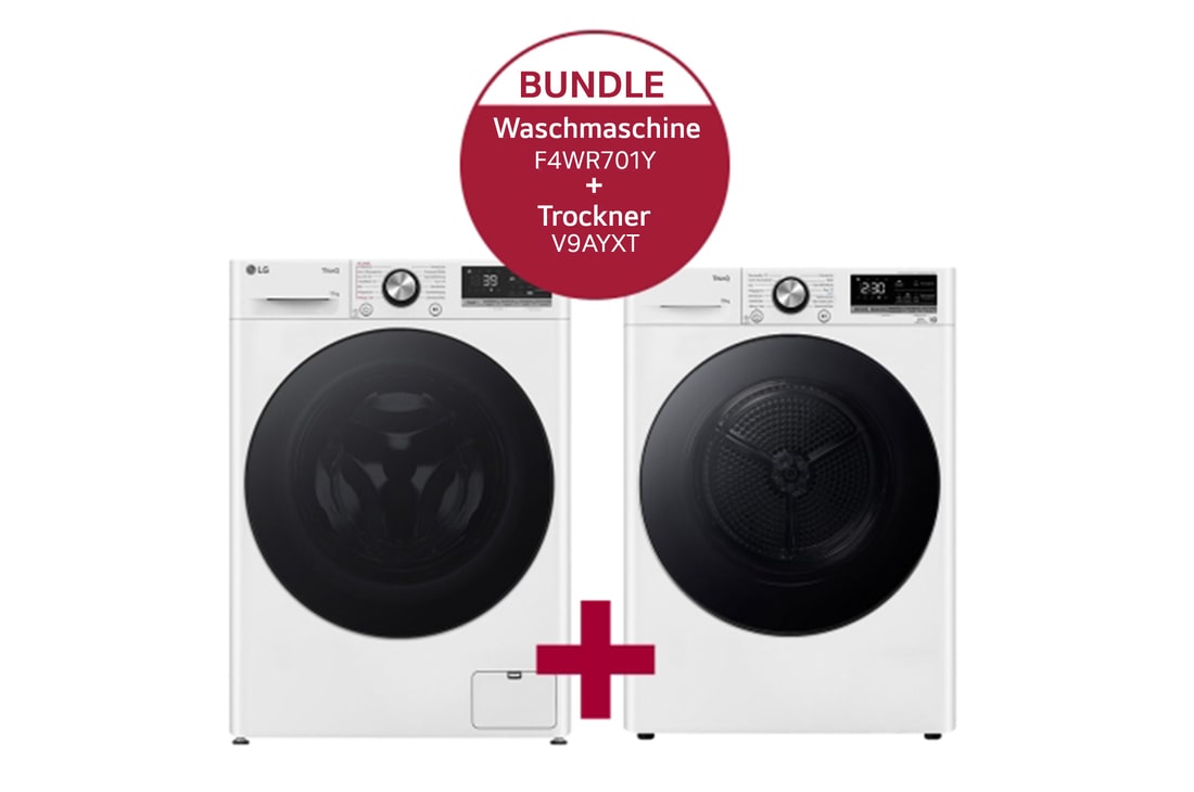 LG Waschmaschine mit 11 kg Kapazität | EEK A | 1.400 U./Min. | F4WR701Y & Trockner mit Dual Inverter V9AYXT, F4WR701Y.V9AYCH
