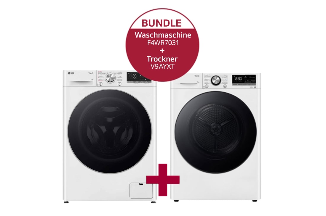 LG Waschmaschine (13 kg, 1.400 U./Min., EEK A) mit silber Bullaugenring | F4WR7031 & Trockner mit Dual Inverter V9AYXT, F4WR7031.V9AYCH
