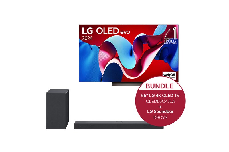 LG 55 Zoll LG OLED evo AI C4 4K Smart TV OLED55C4 & 3.1.3 Dolby Atmos® soundbar mit 400 Watt DSC9S, OLED55C47LA.DSC9SCH