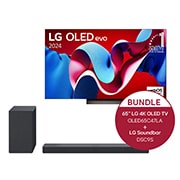 Vorderseite von 65 Zoll LG OLED evo AI C4 4K Smart TV OLED65C4 &amp; 3.1.3 Dolby Atmos® soundbar mit 400 Watt  DSC9S OLED65C47LA.DSC9SCH