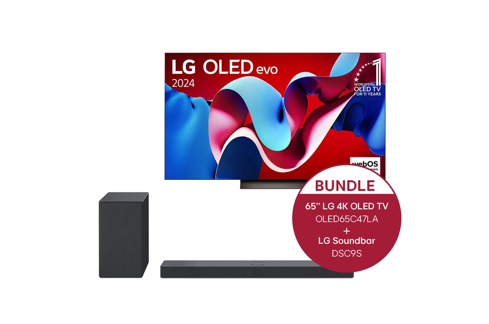 LG 65 Zoll LG OLED evo AI C4 4K Smart TV OLED65C4 & 3.1.3 Dolby Atmos® soundbar mit 400 Watt  DSC9S, OLED65C47LA.DSC9SCH