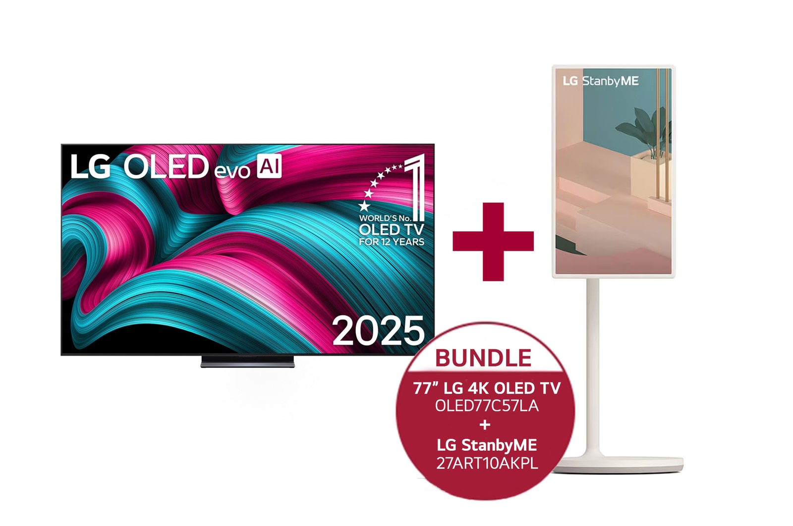 Vorderseite von 77 Zoll LG OLED evo AI C5 4K Smart TV&#43;LG StanbyME OLED77C57LA.27ART10