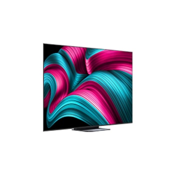 Vue légèrement inclinée de la Smart TV LG OLED evo AI C5 4K.