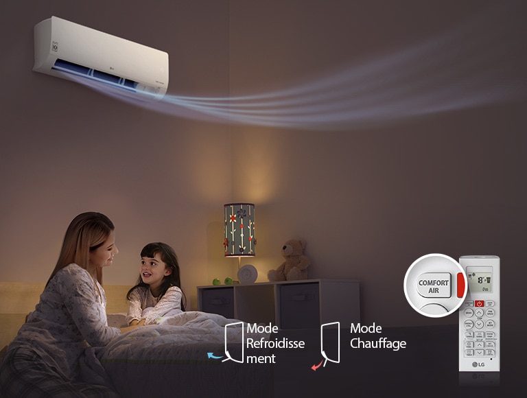 Démonstration de la fonction confort du climatiseur dans une chambre d'enfant