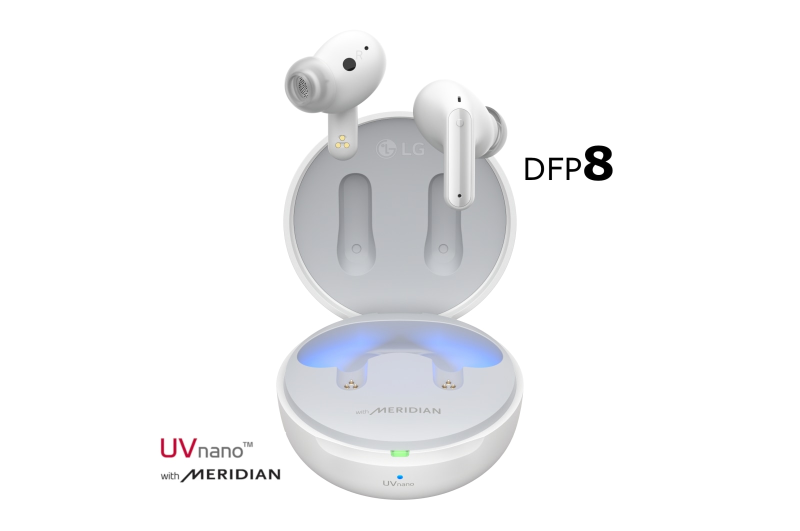 Vue avant de LG TONE Free DFP8W –Active Noise Cancellation amélioré, Écouteurs Bluetooth True Wireless TONE-DFP8W